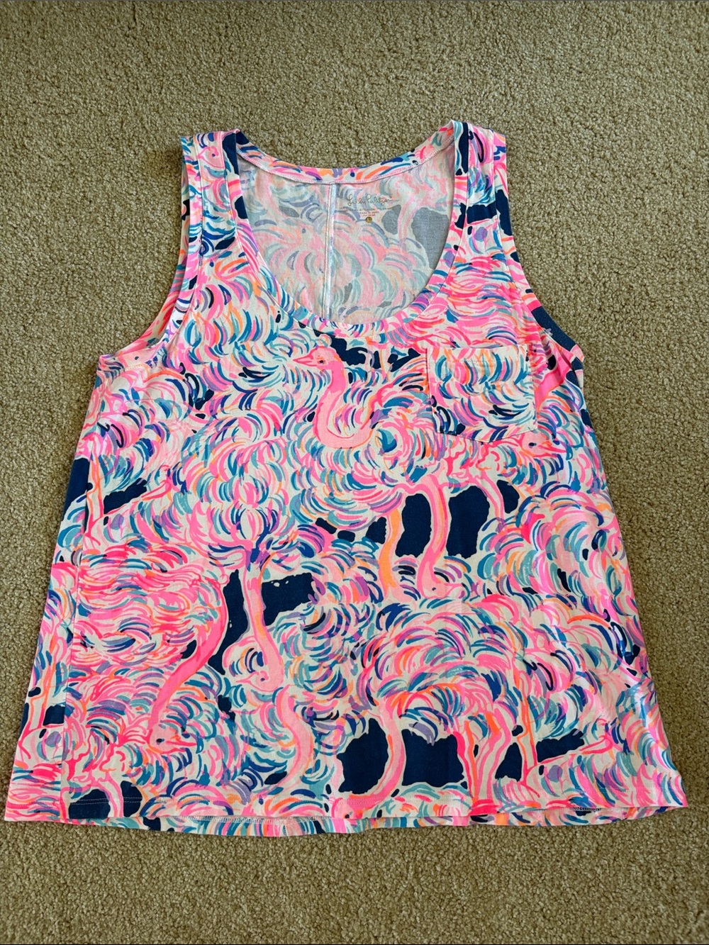 Lilly Pulitzer Neon Pink Multi Flamingo Print Tank